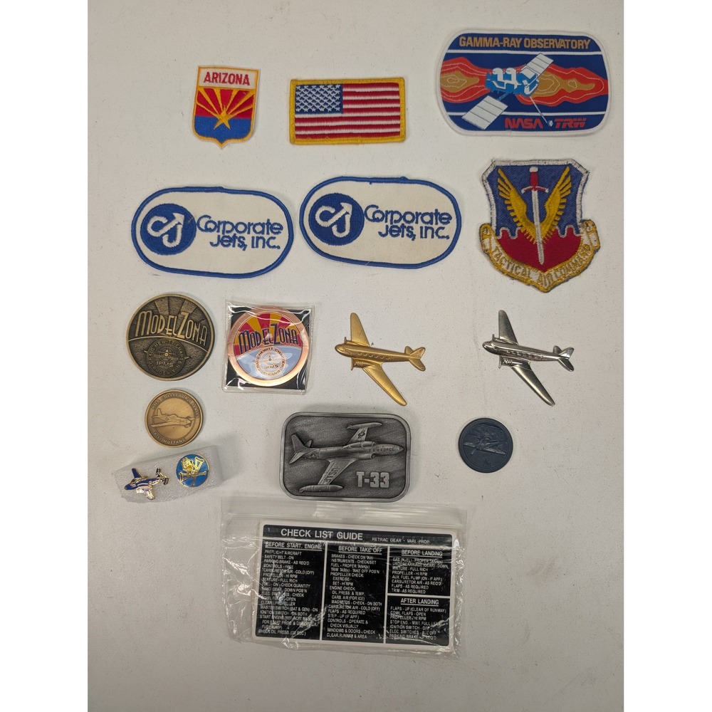 Aviation Memorabilia Lot NASA TRW Patch T-33 Belt Buckle Pilot Pins ModelZona